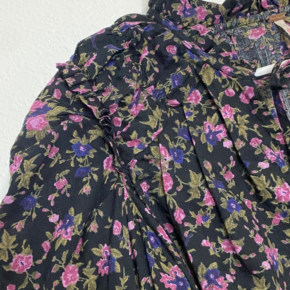 Free People Black and Purple Floral Blouse  Size S 100% Cotton - Picture 5 of 15